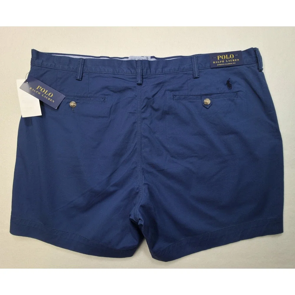 New Polo‎ Ralph Lauren Shorts Mens 42 Blue Stretch Cotton Twill Flat Front